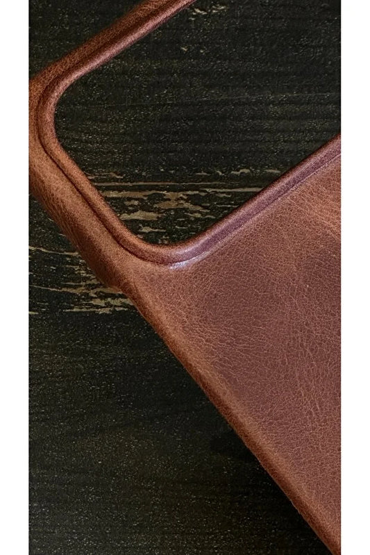 Magsafe Özellikli Hakiki Deri iPhone Kılıf - Kestane Kahvesi