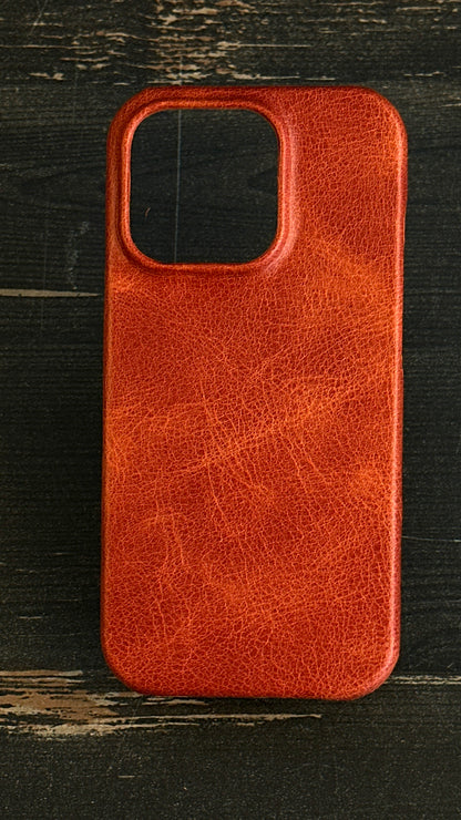Magsafe Özellikli Hakiki Deri iPhone Kılıf-turuncu