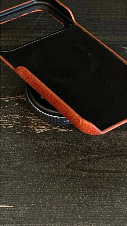 Magsafe Özellikli Hakiki Deri iPhone Kılıf-turuncu
